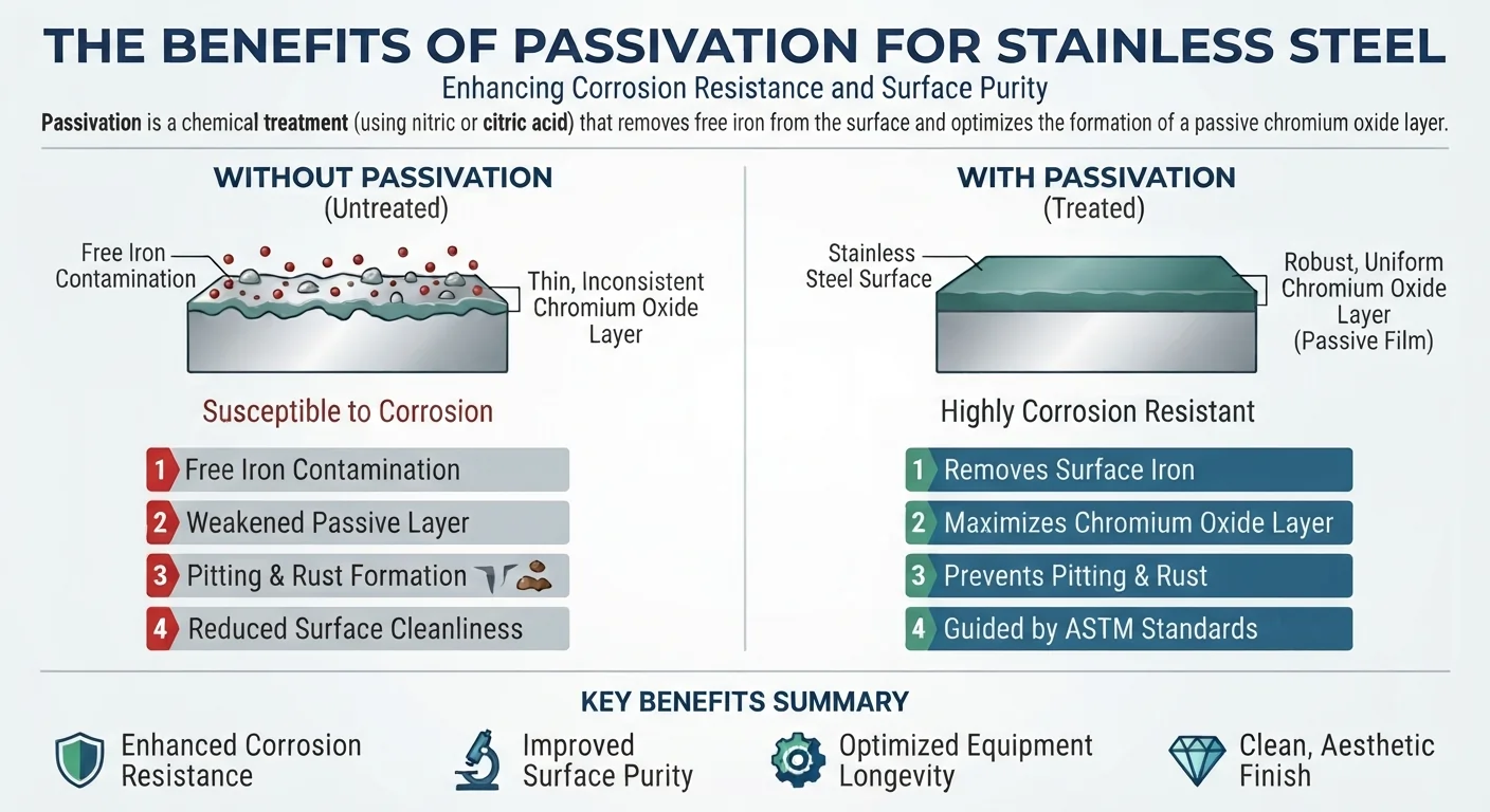 Ultrasonic passivation setup with stainless dumbbell grips.